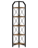 CHOEZON 59.4" Corner Shelf, 5-Tier Industrial Corner Bookshelf, Corner Storage Stand, Plant Stand Display Shelf, Corner Bookcase for Bedroom, Living Room, Home Office, Rustic Brown and Black TCJ10BF CHOEZON