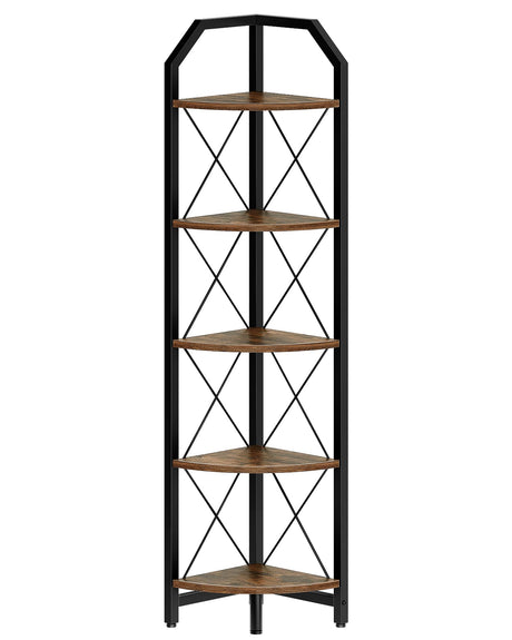CHOEZON 59.4" Corner Shelf, 5-Tier Industrial Corner Bookshelf, Corner Storage Stand, Plant Stand Display Shelf, Corner Bookcase for Bedroom, Living Room, Home Office, Rustic Brown and Black TCJ10BF CHOEZON