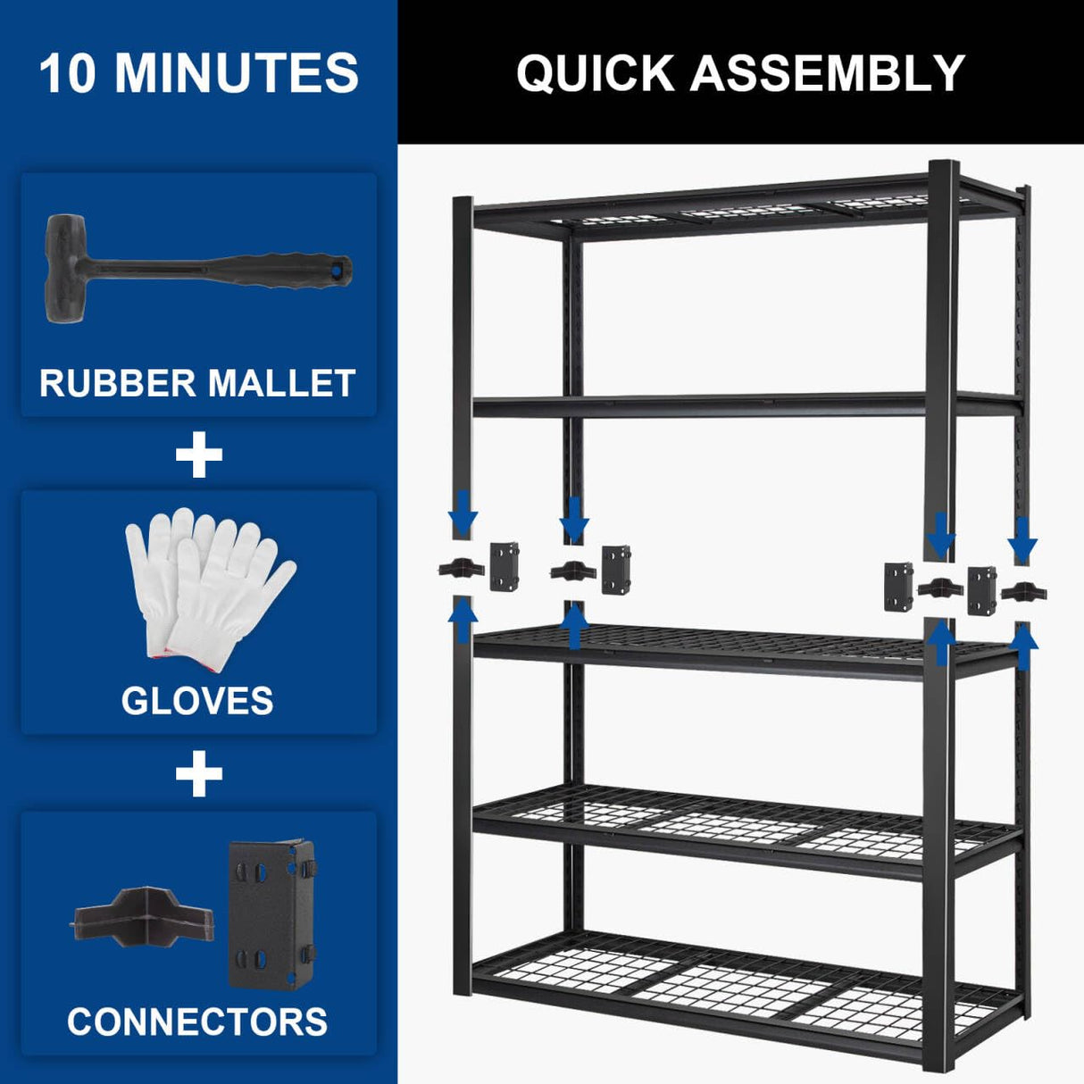 BILT HARD 48”W x 18”D x 72”H Garage Shelving, 5-Tier Heavy Duty Storage Shelves for Garage, Basement, Warehouse, Workshop, 3000 lbs Capacity BILT HARD