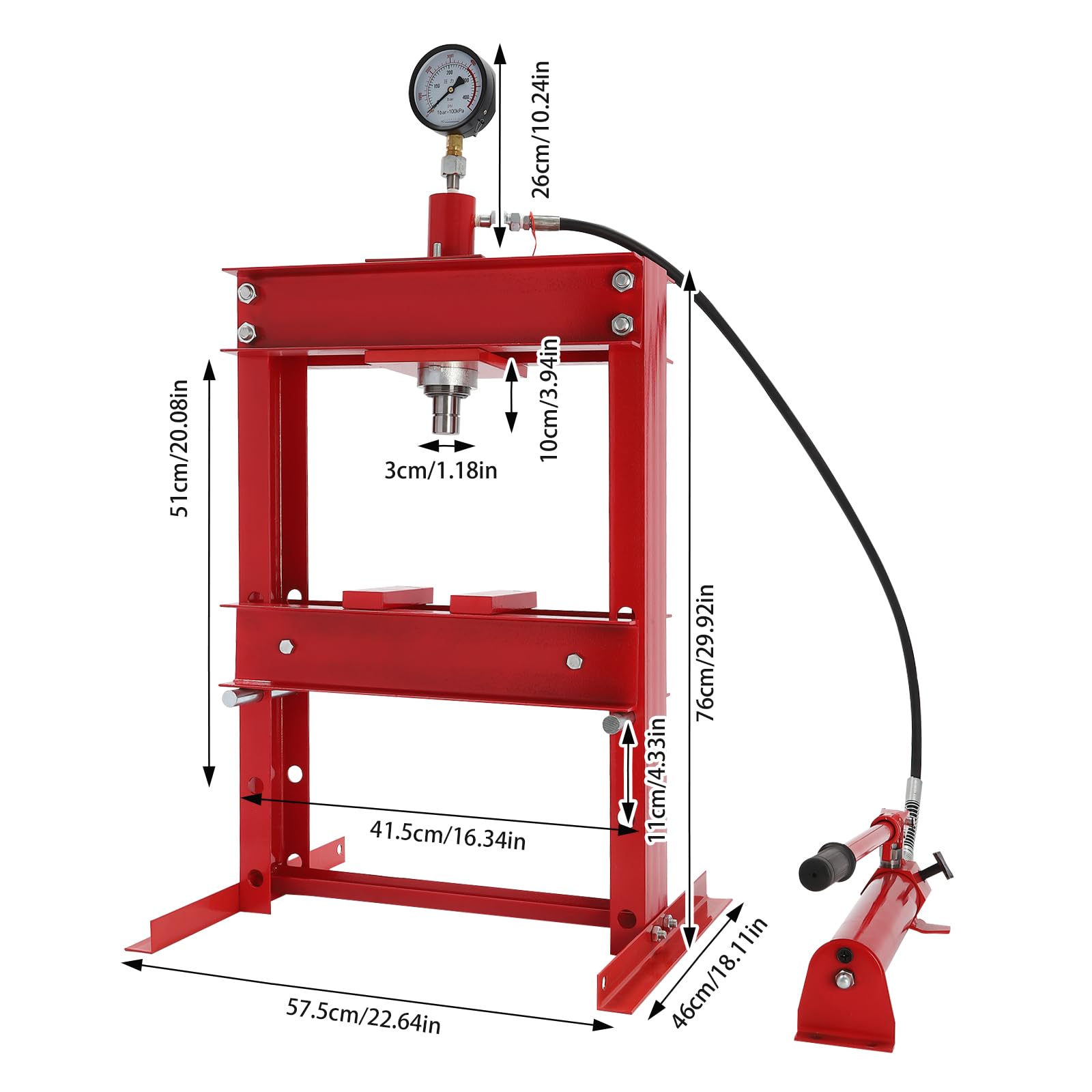 HETEPPTR Hydraulic Press 10 Ton Hydraulic Shop Press H-Frame Hydraulic Benchtop Press Adjustable Height Garage Shop Benchtop Press with Pressure Gauge and Press Plates for Bending, Straighten - WoodArtSupply