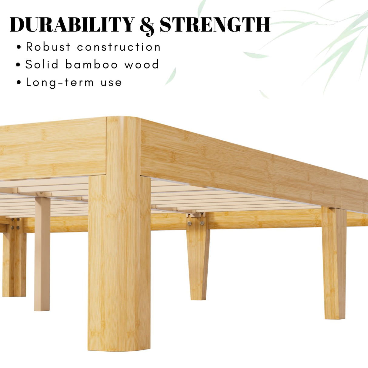 LAKKURI 12 Inch High Bamboo Wood King Size Bed Frame Platform, Steel Slat Support King Bed Frame, Sturdy, No Box Spring Needed, Easy Assembly, Noise Free LAKKURI