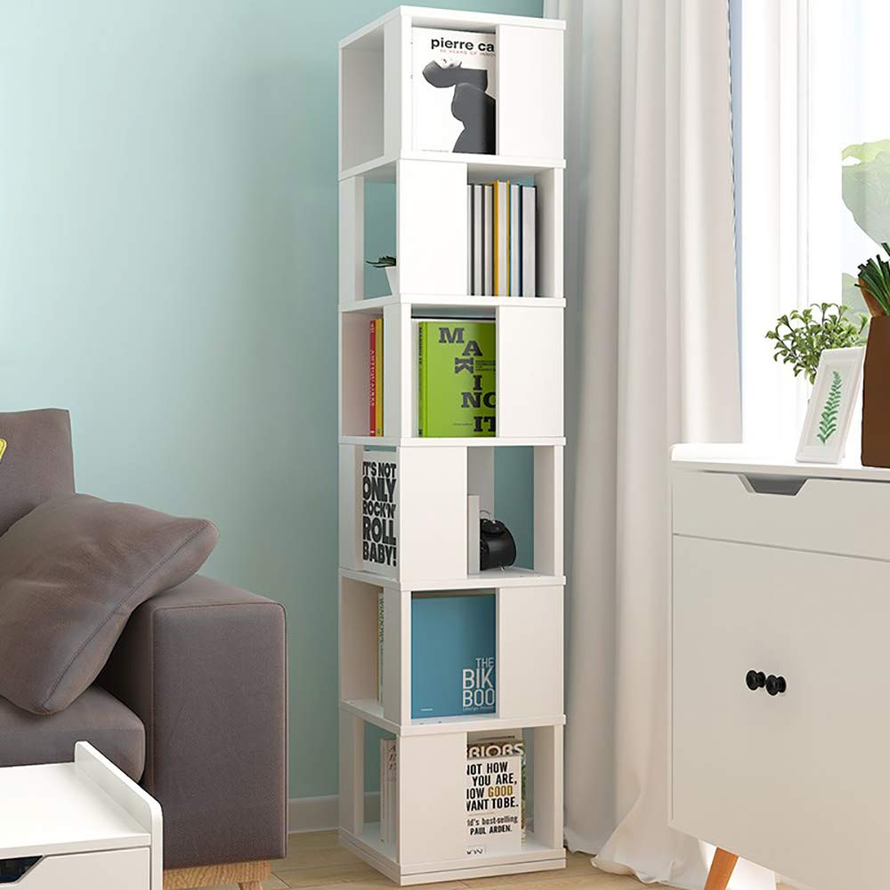 4HOMART Rotating Bookshelf - Stylish White Multi-Functional Floor Rack for Living Room and Students - WoodArtSupply