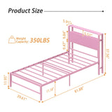 Weehom Twin Bed Frames for Kids with 2 Tiers Wood Storage Shelves Headboard, Twin Size Bed No Box Spring Needed Under Bed Storage Space Metal Platform for Girls and Adults, Pink Weehom