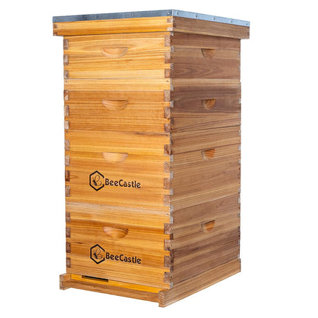BeeCastle 10 Frame Langstroth Bee Hive Coated with 100% Beeswax Includes Beehive Frames and Waxed Foundations (2 Deep Boxes & 2 Medium Boxes) BeeCastle