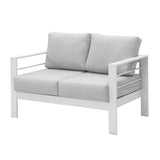 Wisteria Lane Patio Furniture Aluminum Loveseat, All-Weather Outdoor 2 Seats Sofa Couch, White Metal Chair with Light Grey Cushions Wisteria Lane