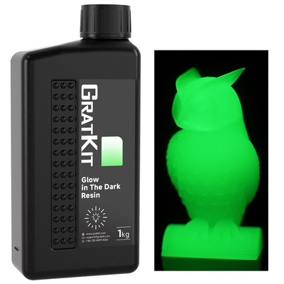 GratKit Glow Green in The Dark Resin, 405nm UV-Curing Photopolymer Resin for LCD/DLP 3D Printers, 1000g, Clear