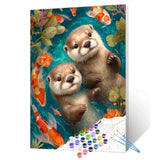 Cute Otters Swimming DIY Paint by Numbers for Adults and Kids Animals Koi Fish Paint by Number Kit on Canvas for Beginners Easy Acrylic Paint DIY Home Wall Decoration Gifts 16"x20" (Frameless) Aihonmin