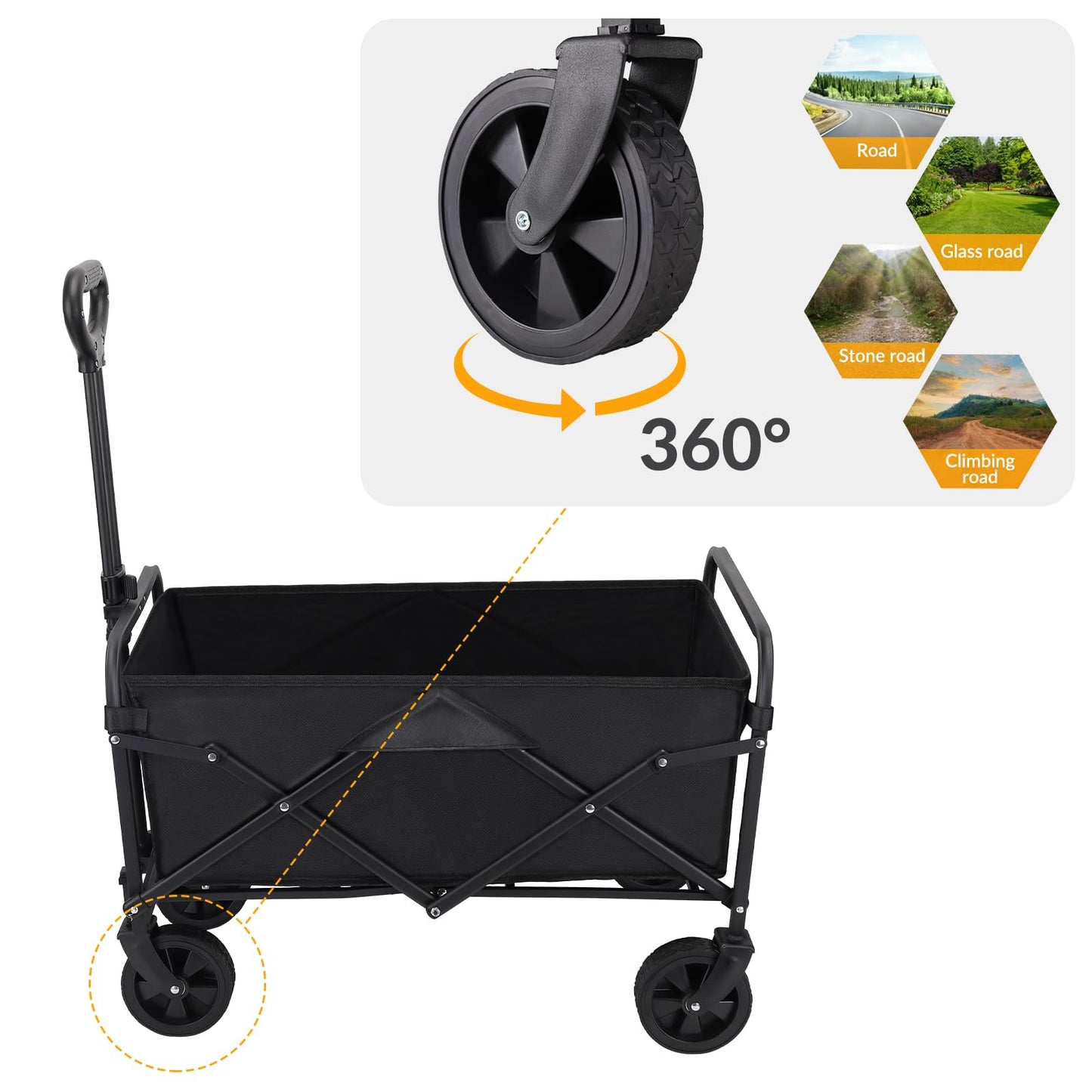 Collapsible Wagon Cart,Portable Folding Wagon, Smart Utility Foldable Outdoor Garden Wagon Cart for Sports, Shopping, Camping 75L Capacity