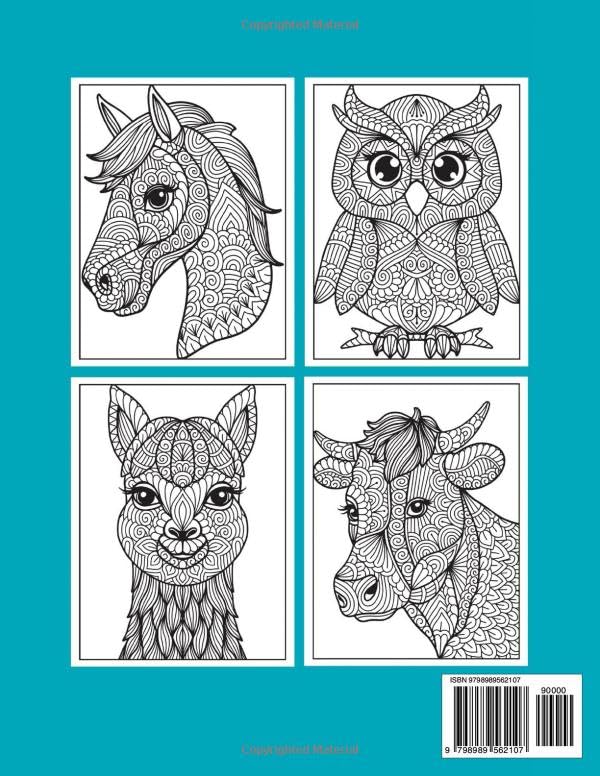 Mindful & Positive Animal Mandala Coloring Book: 50 Cheerful Animal Designs for Stress Relief and Relaxation