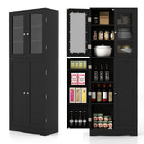 Giantex 63.5" Pantry Organizers and Storage, Freestanding Tall Storage Cabinet for Kitchen Bathroom Living Room Office, Wooden Utility Cupboard with Glass Doors & Shelves, 12.5"x24"x63.5" (Black) Giantex