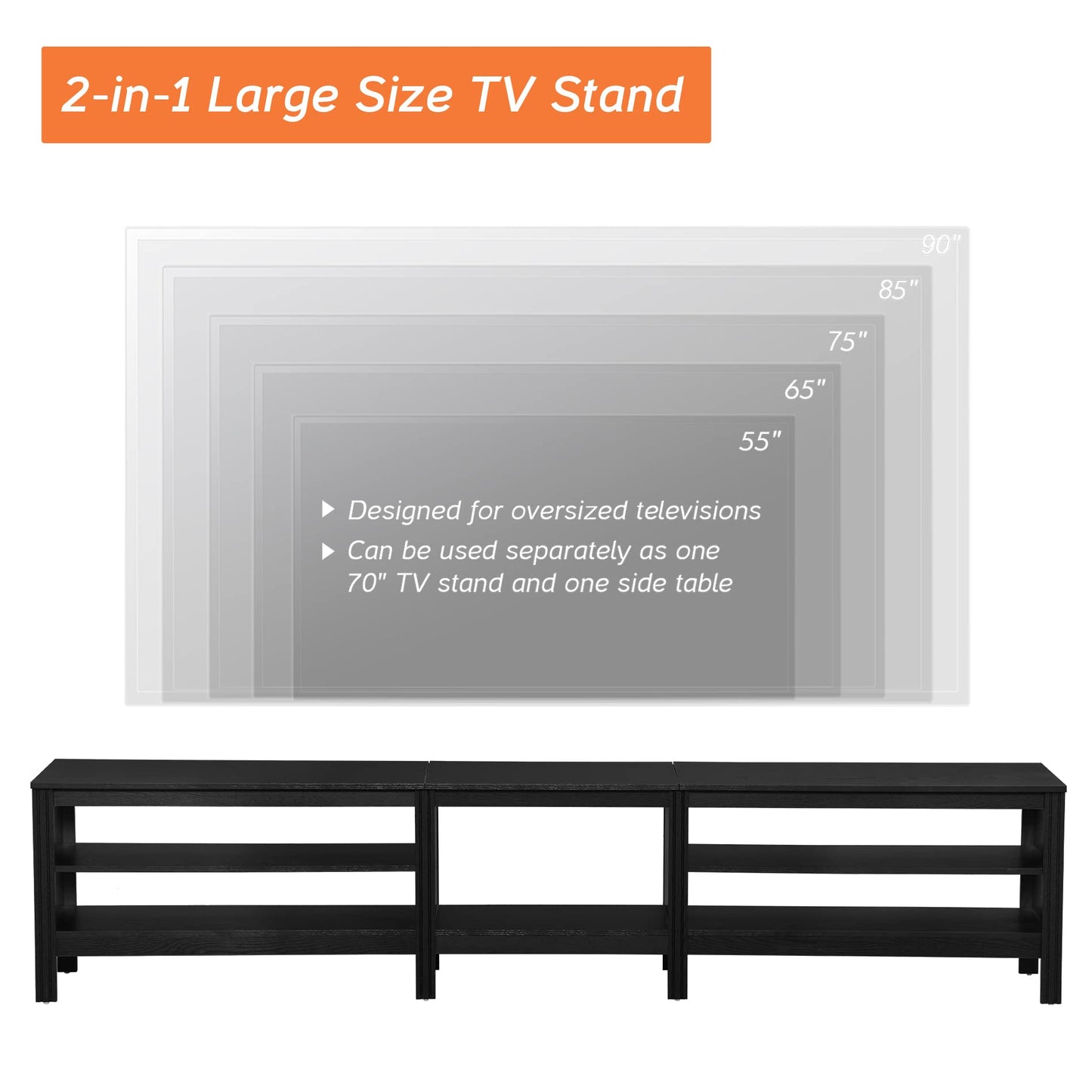 WAMPAT Large TV Stand for 90 Inch TV, Wood Entertainment Center for 80-100 Inch TV with 5 Cubby, TV Console Table Television Stands for Living Room Office Bedroom, Black