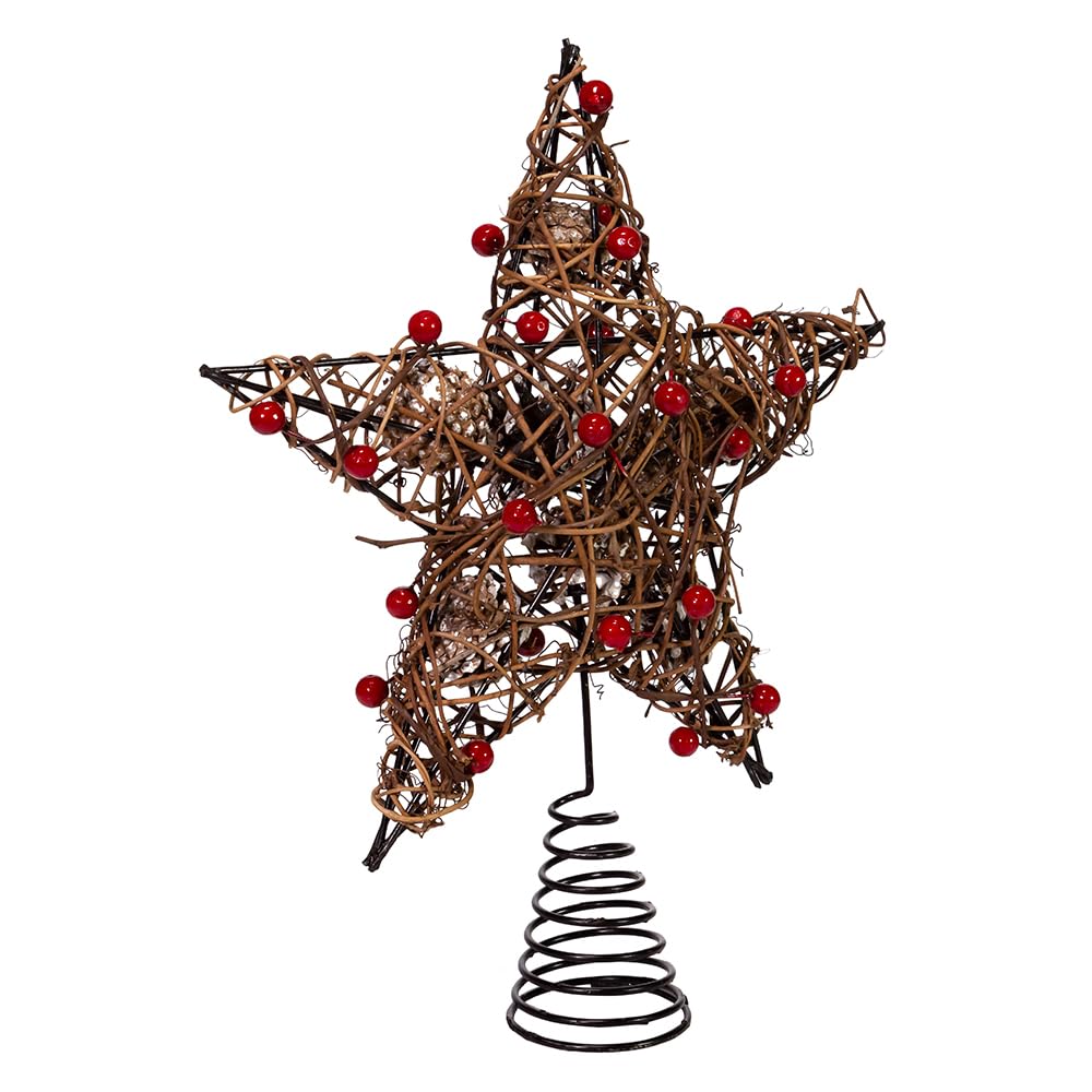 Kurt S. Adler 12-Inch Natural Brown Star Treetop with Berries Tree Topper, Multi Kurt S. Adler