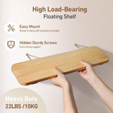 omedecal Wooden Floating Shelves for Wall, 15.7" W x 6" D x 0.6" H Large Wall Shelves, Hanging Storage Shelf with Hooks for Living Room, Kitchen, Bathroom, Bedroom Decor, Natural, 3 Packs omedecal