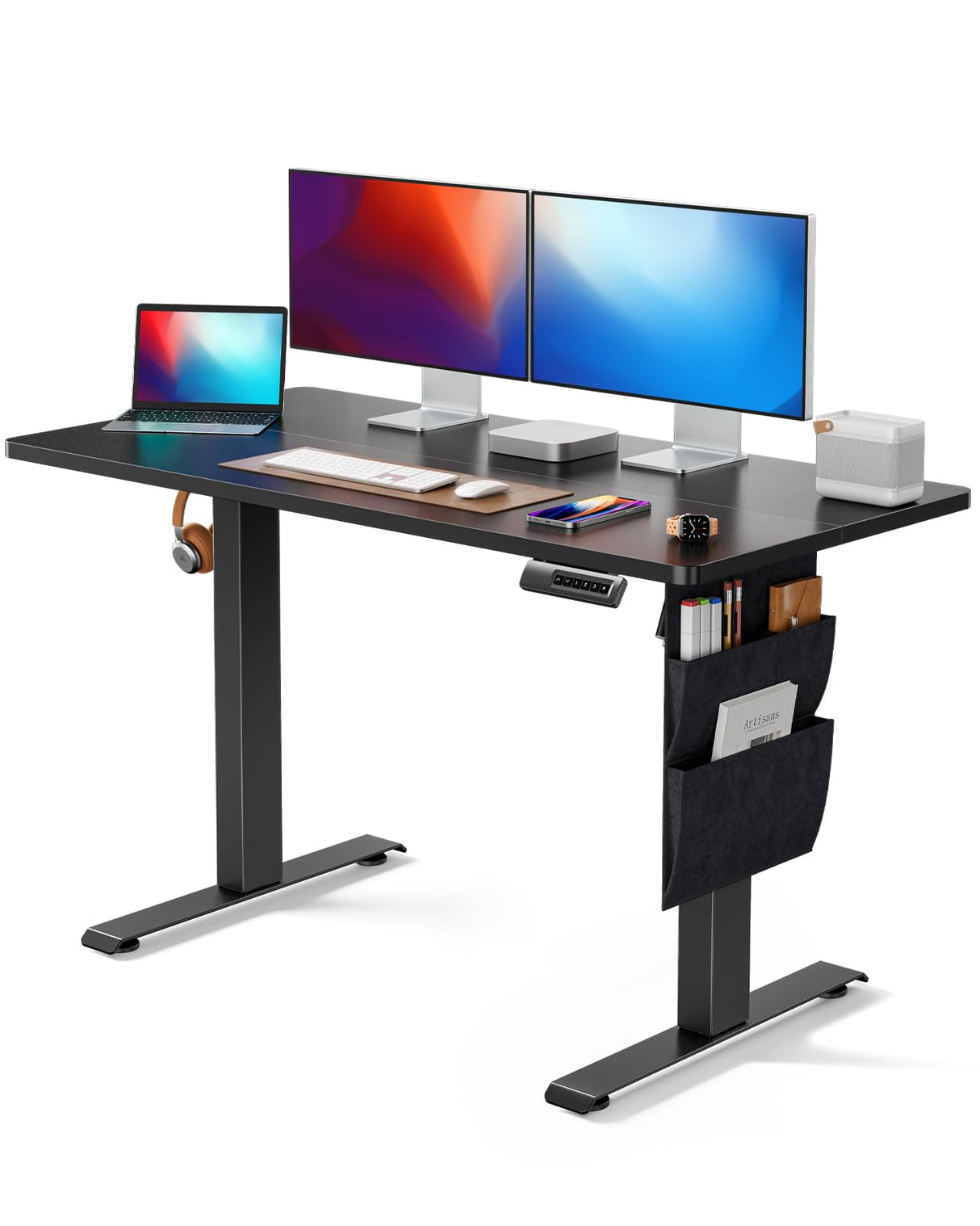 Marsail 48"x24" Electric Standing Desk, Adjustable Height Home Office Desk with Storage Bag, Headphone Hook, and 4 Memory Presets. Ideal Stand-Up Desk for Study, Writing, Work, and Computer Use. Marsail