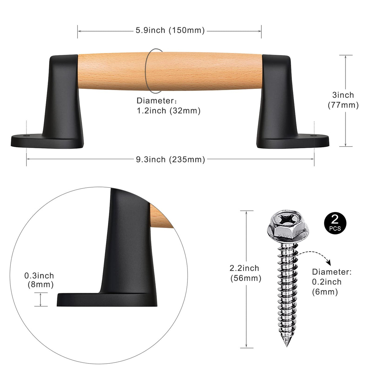 SELEWARE 9'' Barn Door Pull Handle Wood Handle for Fence Gate Barn Door Closet Sliding Door Sheds Indoor Handrail Playground Safety Handles, Comfy & Long Last Using SELEWARE