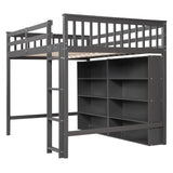 Bekeknlny Full Size Gray Loft Bed with 8 Open Shelves and Built-in Ladder Bekeknlny