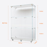 49.73" Tall Glass Display Cabinet with LED Lights&Rolling Wheels, Curio Glass Cabinet with 3 Shelves with 2 Door, Quick-Install Style Floor Standing Bookshelf File Cabinet for Home Office Kootlena