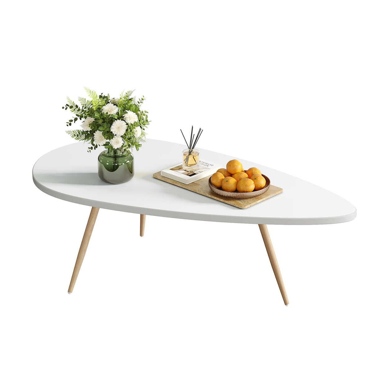SAYGOER Modern Coffee Table White Oval Coffee Tables for Living Room Simple Center Table for Small Space Home Office Easy Assembly 22.2" D x 42.5" W x 17.1" H, White SAYGOER