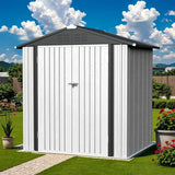 Greesum 6×4FT Outdoor Storage Shed, Metal Patio Storaged Sheds with Lockable Doors, Sheds & Outdoor Storage for Bike, Backyard, Pool and Garden, White Greesum