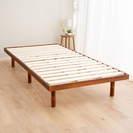 EMOOR Wood Slatted Low Bed Frame Fuji Twin for Japanese Futon Mattress (Retro-Brown), Height Adjustable (2/7/12in) Tatami Mat EMOOR