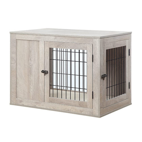 unipaws Furniture Style Dog Crate for Medium Dogs, Indoor Aesthetic Puppy Kennel with Door, Modern Decorative Wood Wire Pet House Dog Cage, Pretty Cute End Side Table Nightstand, Weathered Grey unipaws