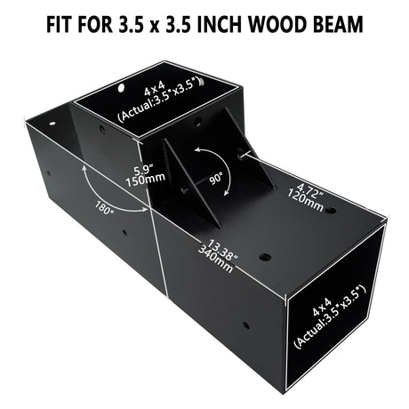 DEVALLEY 3-Way T-Shaped Pergola Brackets Kit,Woodwork Brackets with Screws for 4x4(Actual:3.5"x3.5") Wood Beams for Patio Pergola,Log Cabins,Gazebo W/Hardware (2Pack) DEVALLEY