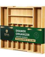 Luxury Bamboo Kitchen Drawer Organizer - Silverware Organizer - Utensil Holder and Cutlery Tray with Grooved Drawer Dividers for Flatware and Kitchen Utensils (9 Slot, Natural) ROYAL CRAFT WOOD