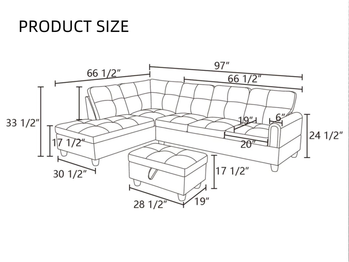 Trygoal L Shaped Couch Sectional Couches with Chaise and Storage Ottoman, 3 Pieces Modular Convertible Sofa for Living Room Furniture Sets and Small Apartment, Black Trygoal