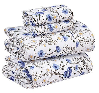 RUVANTI 100% Cotton Sheets – Queen Size Percale Bedding, Cooling & Breathable Floral Design, Durable with a Crisp, Soft & Comfortable Feel, 16" Deep Pocket, 4-Piece Set, Sweet Pea