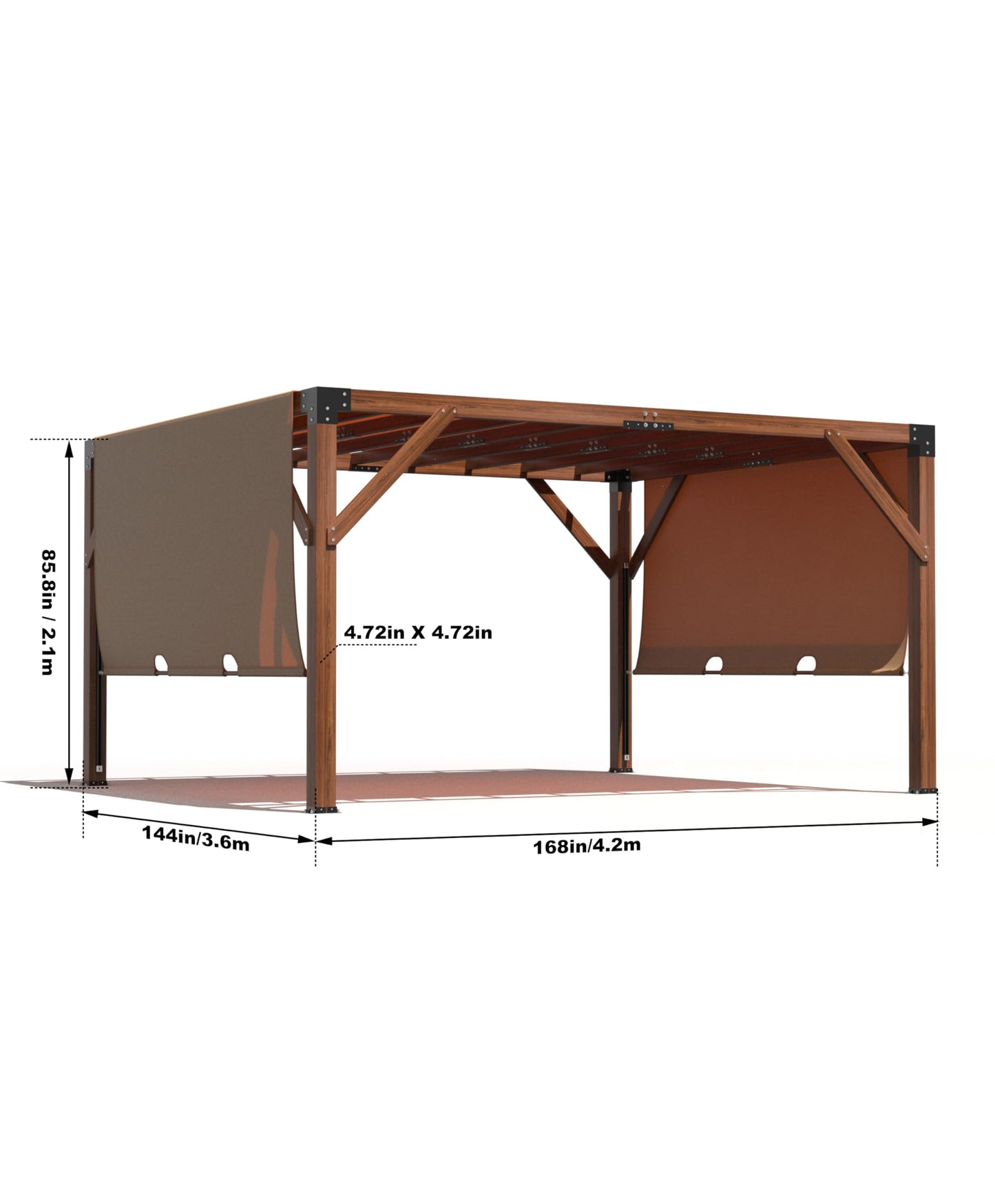 DEXSO 12'X 14' Cedar Wood Pergola with Solid Structure, Retractable Shade Canopy, Durable, Rot Resistant, Patio Pergola for Backyard, Deck, Garden, Outdoor Entertaining