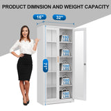 Polup Display Cabinet with Glass Doors, Metal Curio Cabinets with Lock and Shelves, 71''Tall Display Case for Living & Dining Room, Bookcase for Home, Clinic, School (White)- Assemble Required Polup