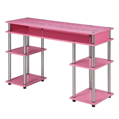Convenience Concepts Designs2Go No Tools Desk Home Office Desk with Shelves, Corner Shelf Vanity Desk Computer Desk Nail Table for Nail Tech - 47.25" L x 15.75" W x 30" H, Pink Convenience Concepts