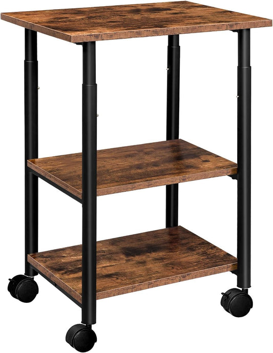 HOOBRO Printer Stand, 3-Tier Industrial Under Desk Printer Cart with Shelf, Mobile Heavy Duty Storage Rack on Wheels for Home, Office Rustic Brown and Black BF03PS01G1 - WoodArtSupply