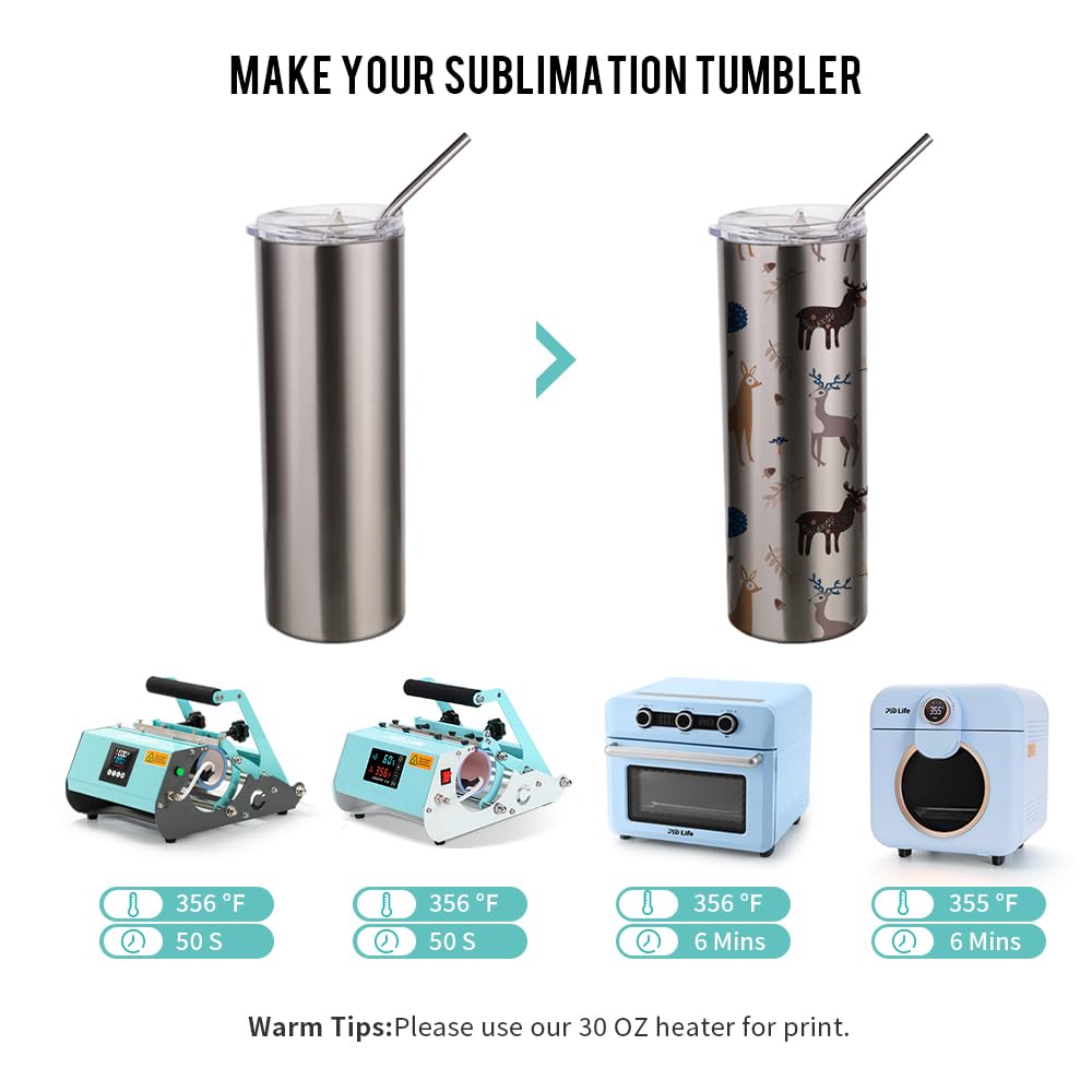 PYD Life Sublimation Blanks Skinny Tumbler Cups Silver 20 OZ Stainless Steel Straight Tumbler with Metal Straw for Tumbler Heat Press Sublimation Oven Printing 4 Pack PYD Life