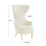 TOV Furniture Julia Velvet Channel Tufted Wingback Chair in Cream Finish WoodArtSupply