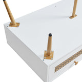 Wooden Mid Century Modern Coffee Table, Retangle Coffee Table with Sliding Door for Living Room, White KACVON