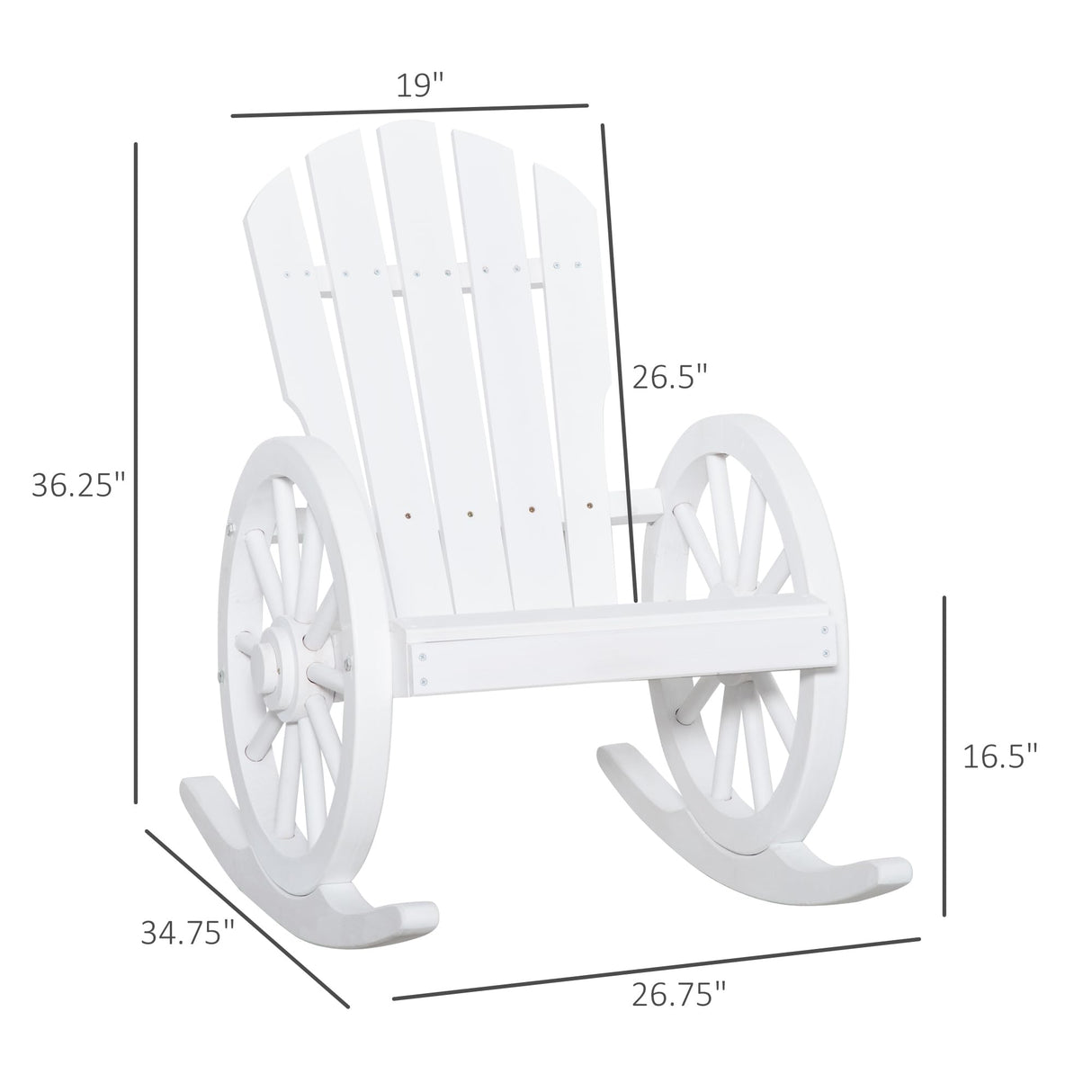 Outsunny White Adirondack Rocking Chair with Wagon Wheel Armrests – Outdoor Comfort for Porch, Garden, and Poolside Outsunny