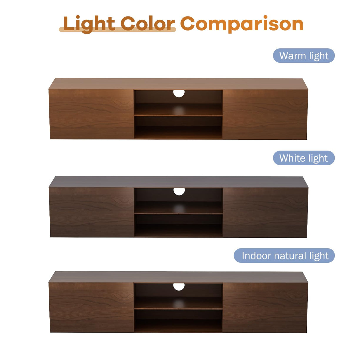 Floating TV Stand,70" Media Console for 60"70"80" tv,Entertainment Center with Storage, Mid Century Modern Wood tv shelf, 3 Cabinet tv Table,tv stand wall-mounted for Living Room (Dark Brown) TIMSATIO