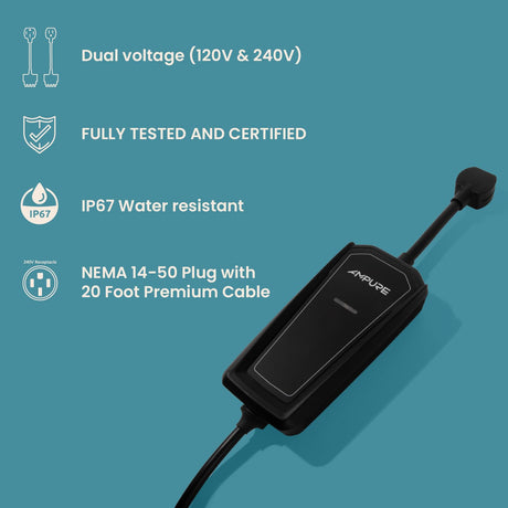 Ampure Portable EV Charger Level 2 Fast Charging Electric Car Charger with Carry Bag, 120v & 240v Nema 14-50 Plug-in, 20ft Cable - Indoor/Outdoor UL Energy Star Certified AMPURE