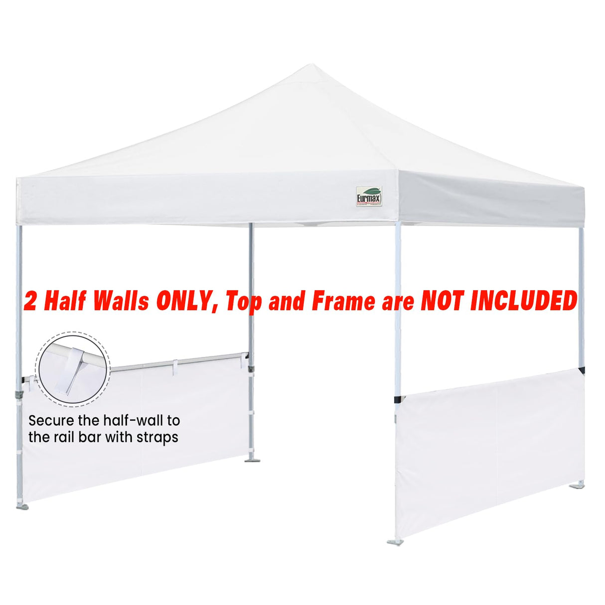Eurmax USA Instant SunWall for 10x10 Pop up Canopy with Strap, Canopy Half Walls,for Outdoor Instant Canopies, 2 Packs Half Sidewall Only(White) Eurmax