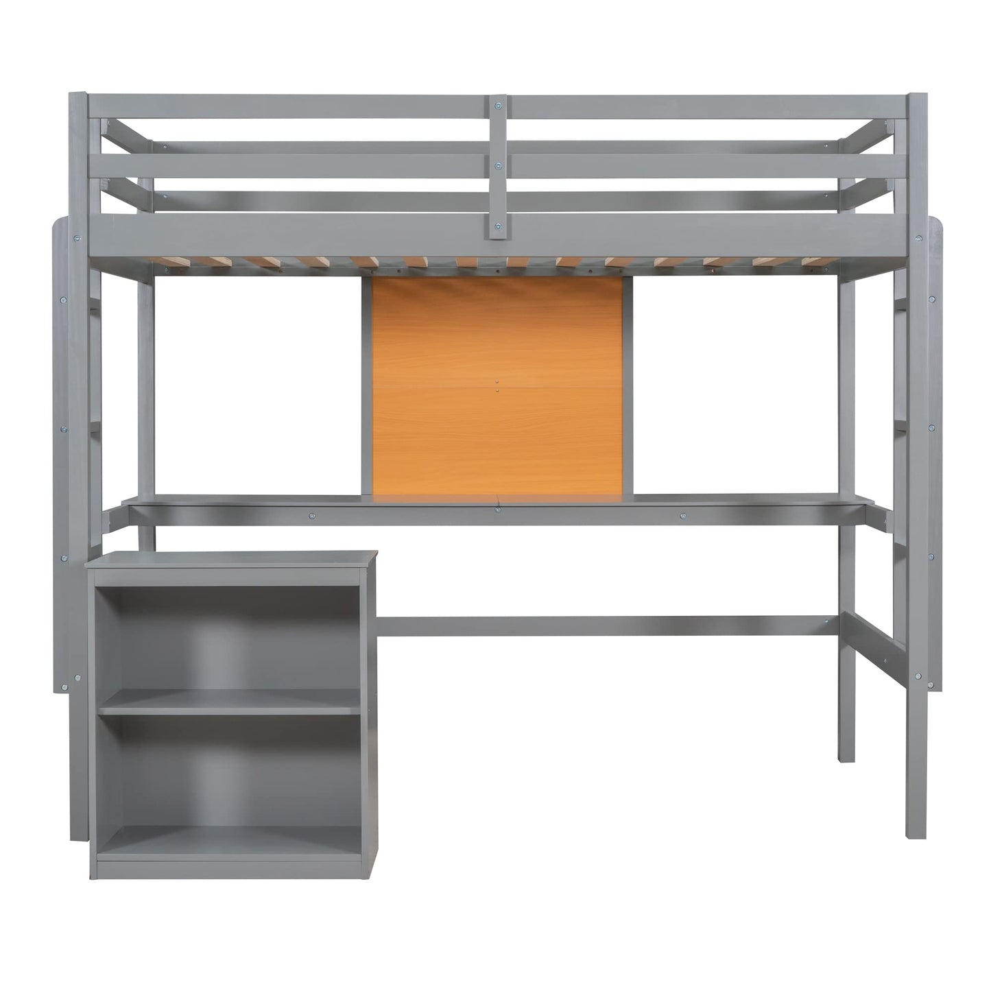 DEYOBED Twin Loft Bed with Desk and Cabinet - Stylish Grey Wood Frame for Kids and Teens - WoodArtSupply