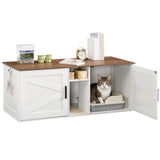 HOOBRO Double Litter Box Enclosure, Modern Cat Litter Box Furniture with Storage and Mat Design, Farmhouse Hidden Litter Box Enclosure with 2 Hooks, White and Walnut WH23MW01 HOOBRO