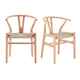 Farini Rattan Chairs for Dining Room Wishbone Chair Solid Wood Armchairs Y Shaped Backrest Hemp Seat for Home Restaurant Fully-Assembled(Set of 2,Nature-Beige Seat) Farini
