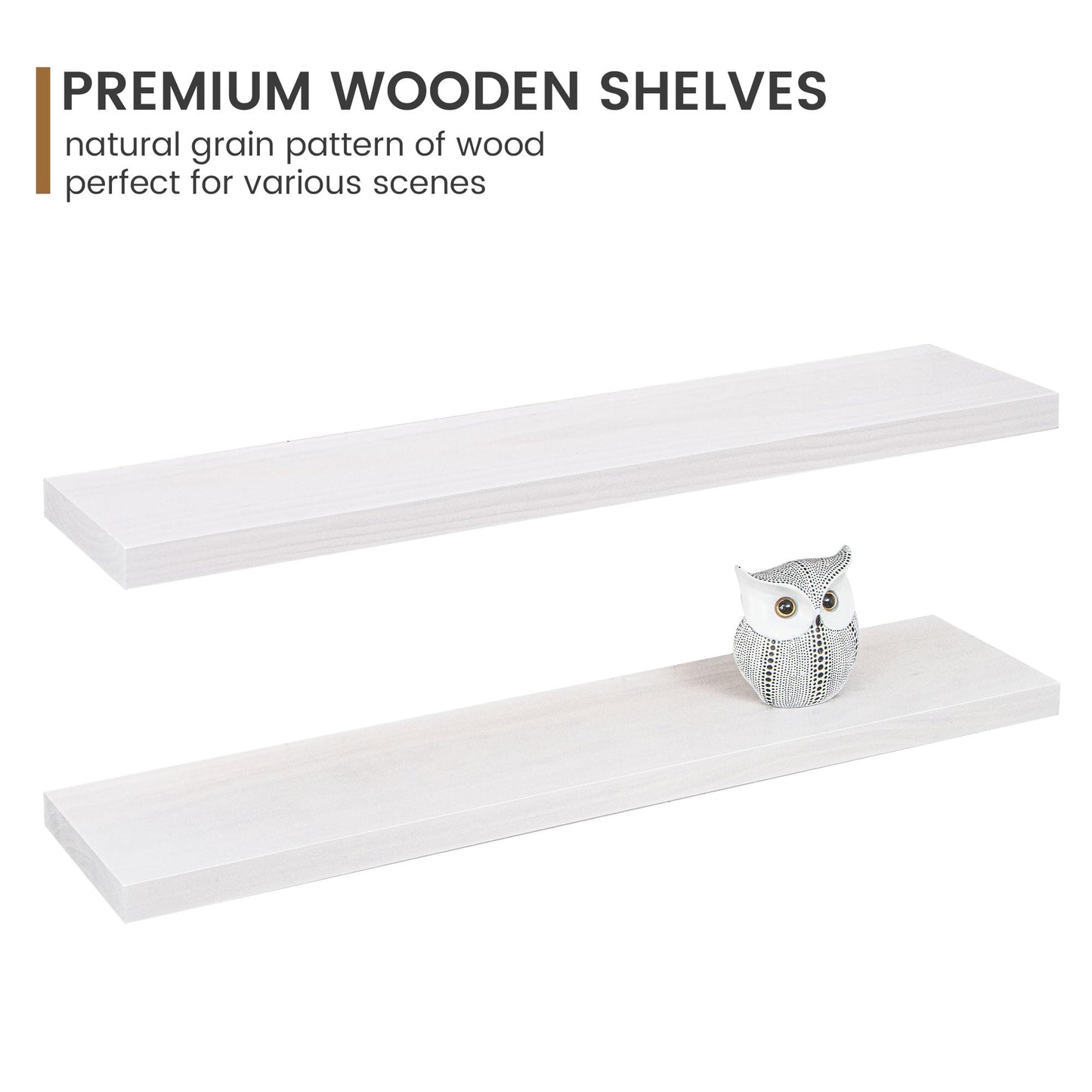 Floating Shelves 36 Inches Long - 8 Inch Deep Rustic Premium Solid Pine Wood for Storage - Farmhouse Wall Mounted for Living Room - Heavy-Duty Metal Bracket - 36" W x 8" D - Set of 2 - White Color