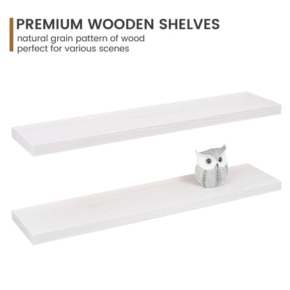 Floating Shelves 36 Inches Long - 8 Inch Deep Rustic Premium Solid Pine Wood for Storage - Farmhouse Wall Mounted for Living Room - Heavy-Duty Metal Bracket - 36" W x 8" D - Set of 2 - White Color