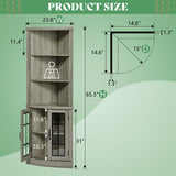 AMERLIFE Curved Corner Storage Cabinet, 65" Tall Freestanding Bookcase with Glass Doors & Adjustable Shelves, 5-Tier Corner Display Cabinet for Living Room, Bathroom, Laundry Room, Washed Grey AMERLIFE