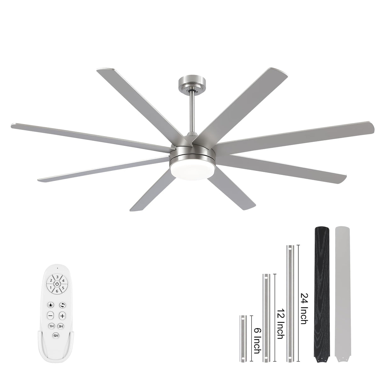 YUHAO 72 Inch Brushed Nickel Ceiling Fan with Light and Remote Control.Noiseless,Dimmable,3CCT,6 Speeds Reversible, DC Ceiling Fans for Indoor or Covered Outdoor YUHAO