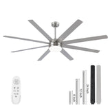 YUHAO 72 Inch Brushed Nickel Ceiling Fan with Light and Remote Control.Noiseless,Dimmable,3CCT,6 Speeds Reversible, DC Ceiling Fans for Indoor or Covered Outdoor YUHAO