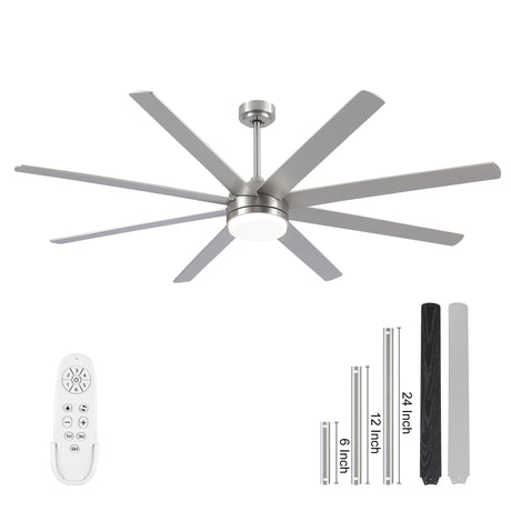 YUHAO 72 Inch Brushed Nickel Ceiling Fan with Light and Remote Control.Noiseless,Dimmable,3CCT,6 Speeds Reversible, DC Ceiling Fans for Indoor or Covered Outdoor YUHAO
