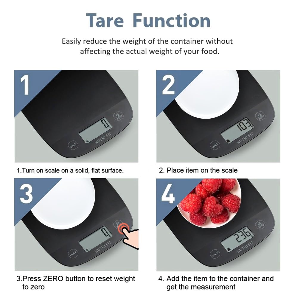 NUTRI FIT Food Scale for Kitchen Scales Digital Weight Grams and Ounces, Baking Scale Accurate for Weight Loss, Cooking, Coffee, Keto Diet, Meal Prep, 0.1oz Ultra Slim Smart Tare Black NUTRI FIT